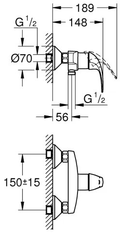 GROHE 23631000 - BAUCURVE 150 mm zuhanycsaptelep, fényes króm