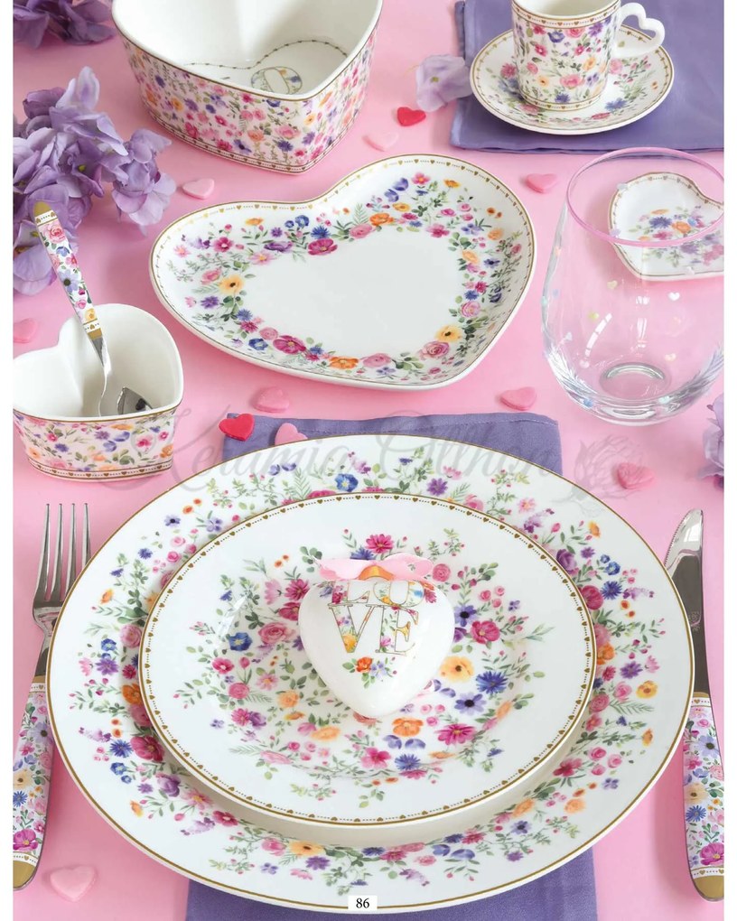 Virág mintás porcelán szív alakú kínáló tálca 20x19 cm díszdobozban Easy Life Mon Amour