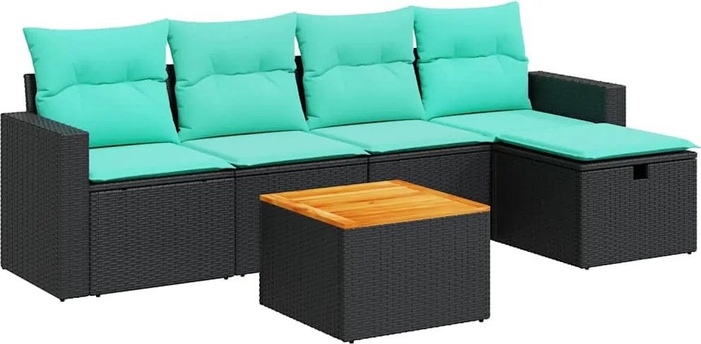vidaXL 6 részes fekete polyrattan kerti ülőgarnitúra párnákkal