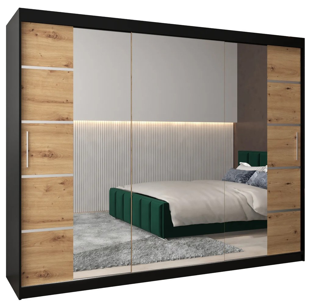 Ruhásszekrény 250 cm Verika 4 250 (fekete + artisan tölgy). 1064322