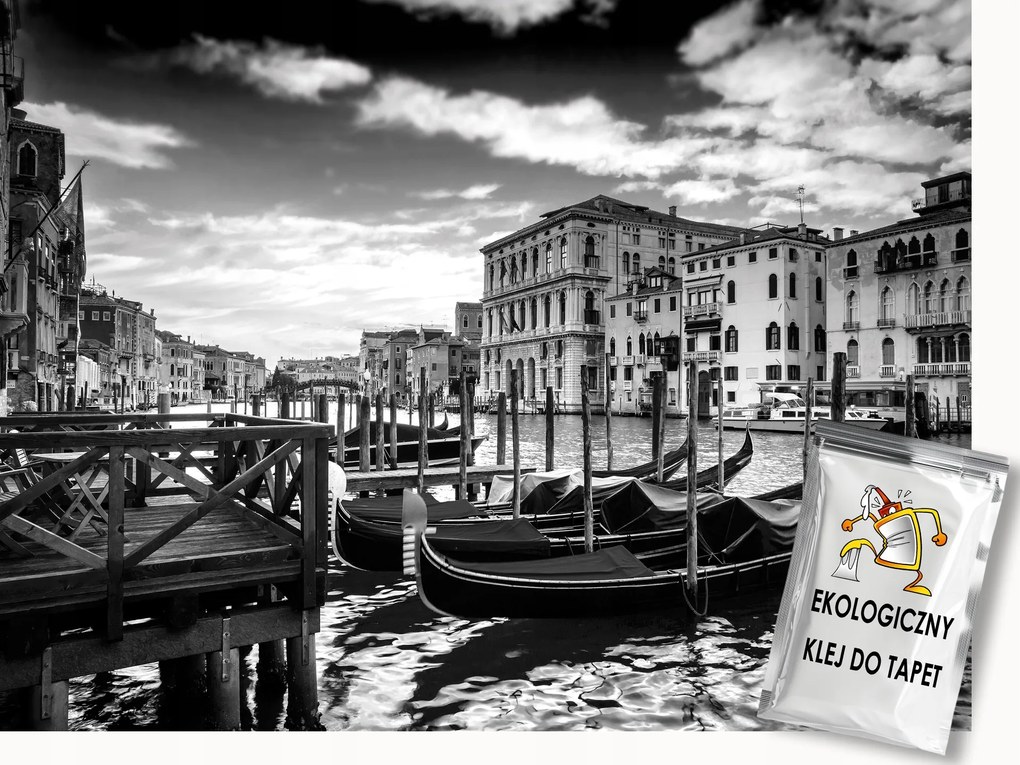 Fotótapéta Flizelina Velence város fekete-fehér Gondola 100x75 ragasztó