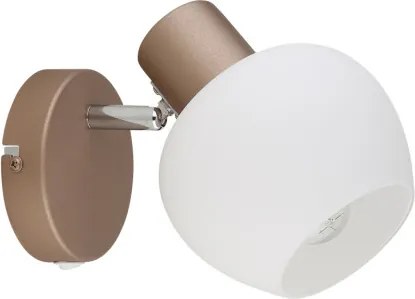Globo 54662-1 Fali lámpa, fém matt kávébarna, krómozott fém, fehér üveg, billenőkapcsoló a terméken, forgatható/dönthető, SzxM: 125x150mm, Mélység: 160mm, 1x E27 40W 230V izzó nélkül