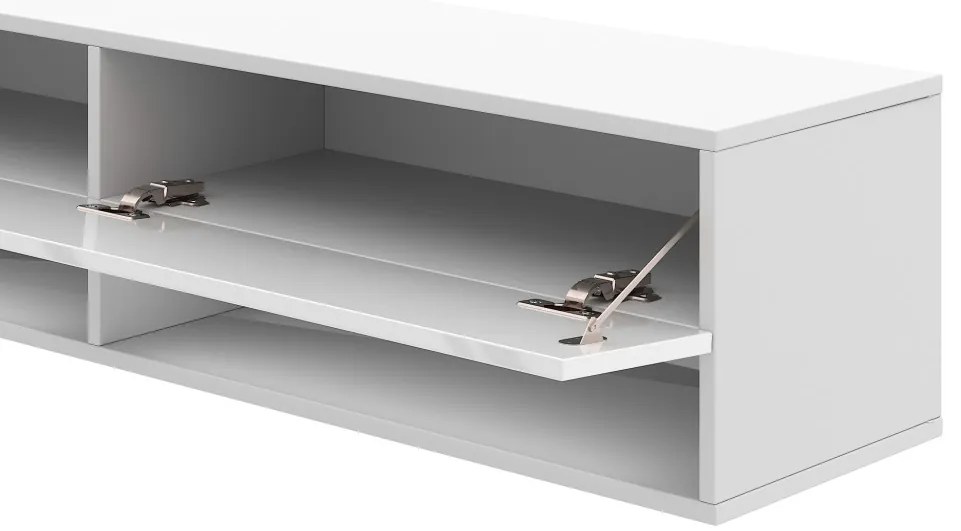 TV szekrény 140 cm fehér matt / fehér magasfény színkombinációban – DERBY