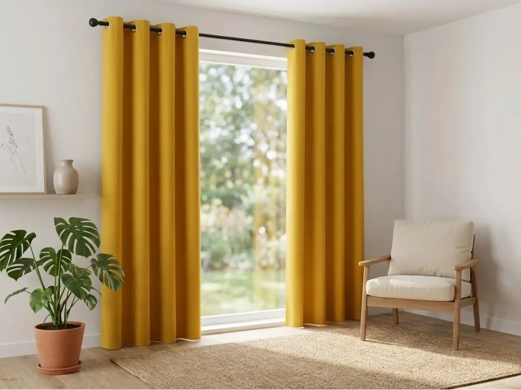 Sárga OXFORD függöny 140x250 cm Felfüggesztés: Fém gyűrűk