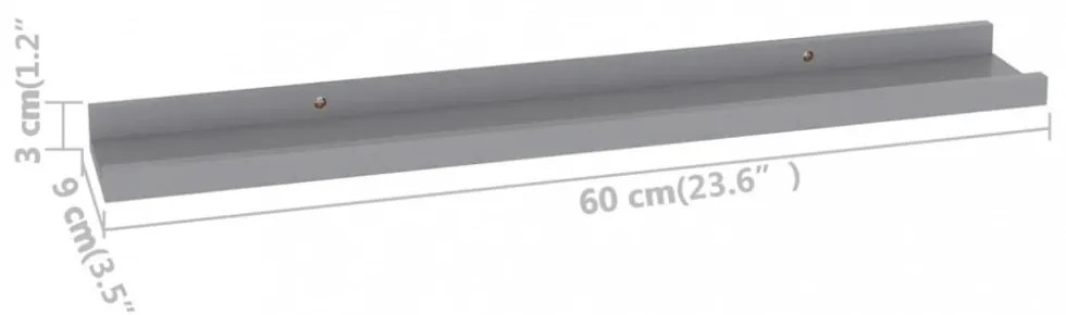 4 db szürke fali polc 60 x 9 x 3 cm