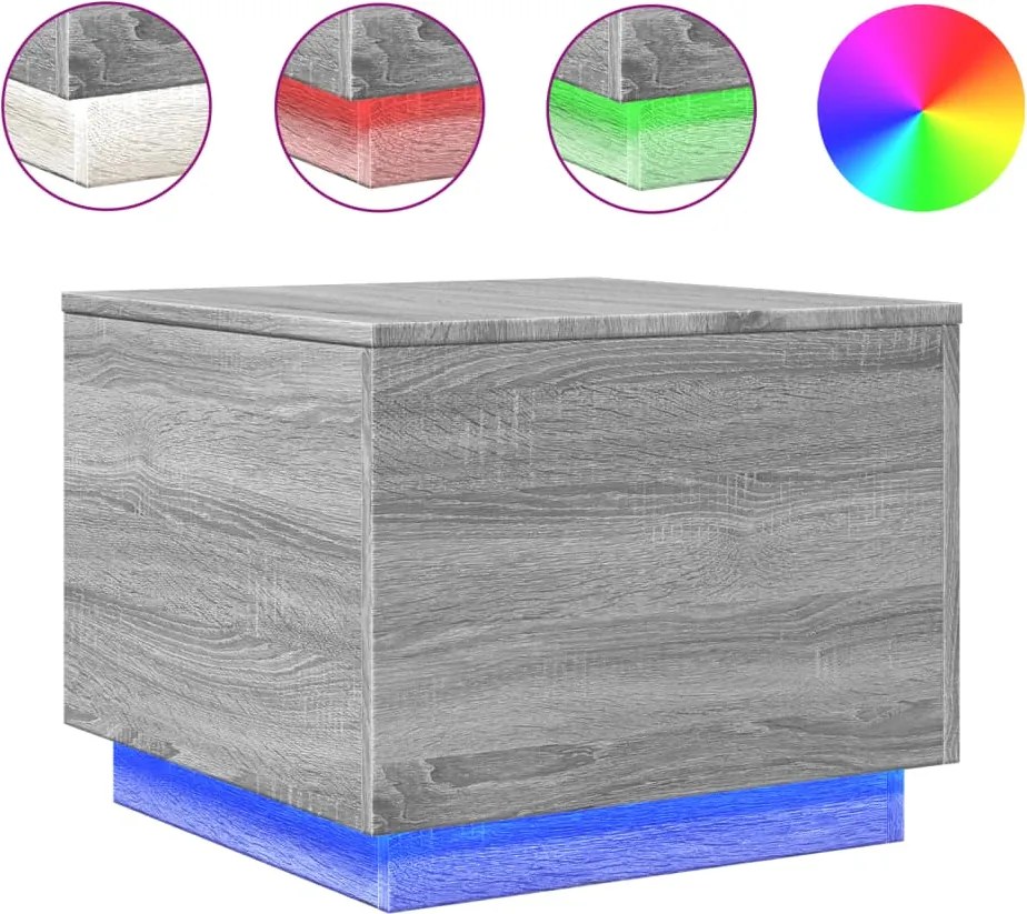 vidaXL szürke sonoma színű dohányzóasztal LED-lámpákkal 50x50x40 cm