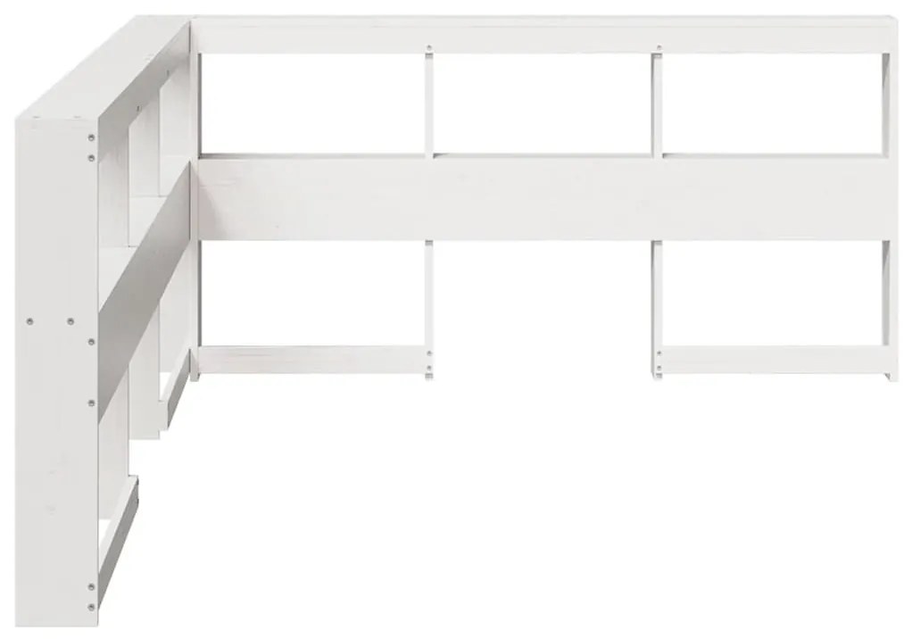 Könyvespolc fejtámla L-alakú fehér 140 cm tömör fa fenyőfa