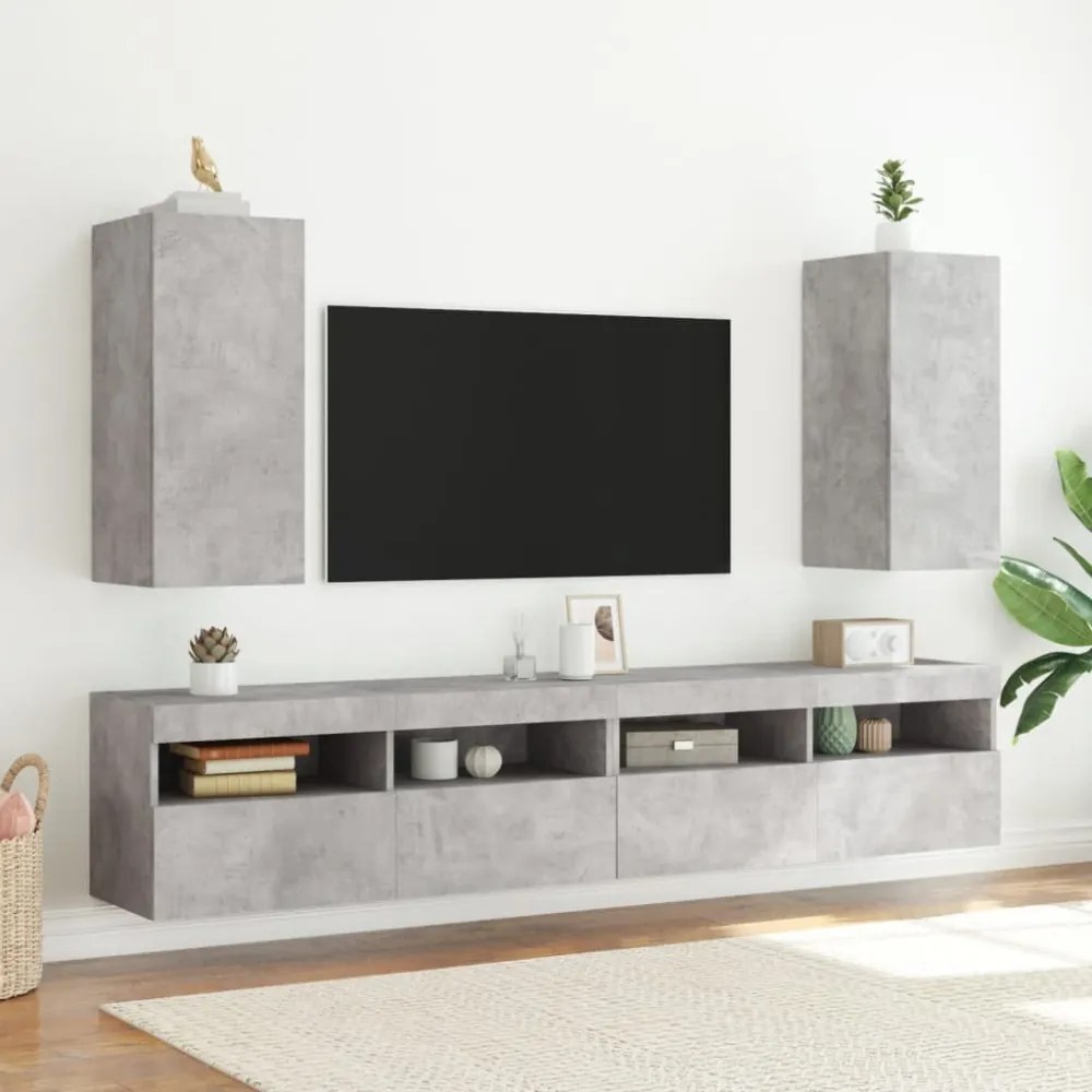 betonszürke falra szerelhető TV-szekrény LED-del 30,5x35x70 cm