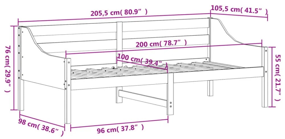 kanapéágy ágy matrac 100x200 cm tömör fa fenyőfa