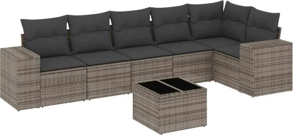 vidaXL 7 részes szürke polyrattan kerti ülőgarnitúra párnákkal