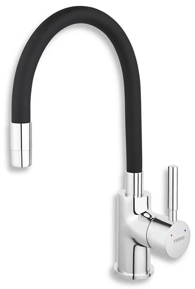 FERRO - Mosogató csap rugalmas karral fényezett króm/matt fekete