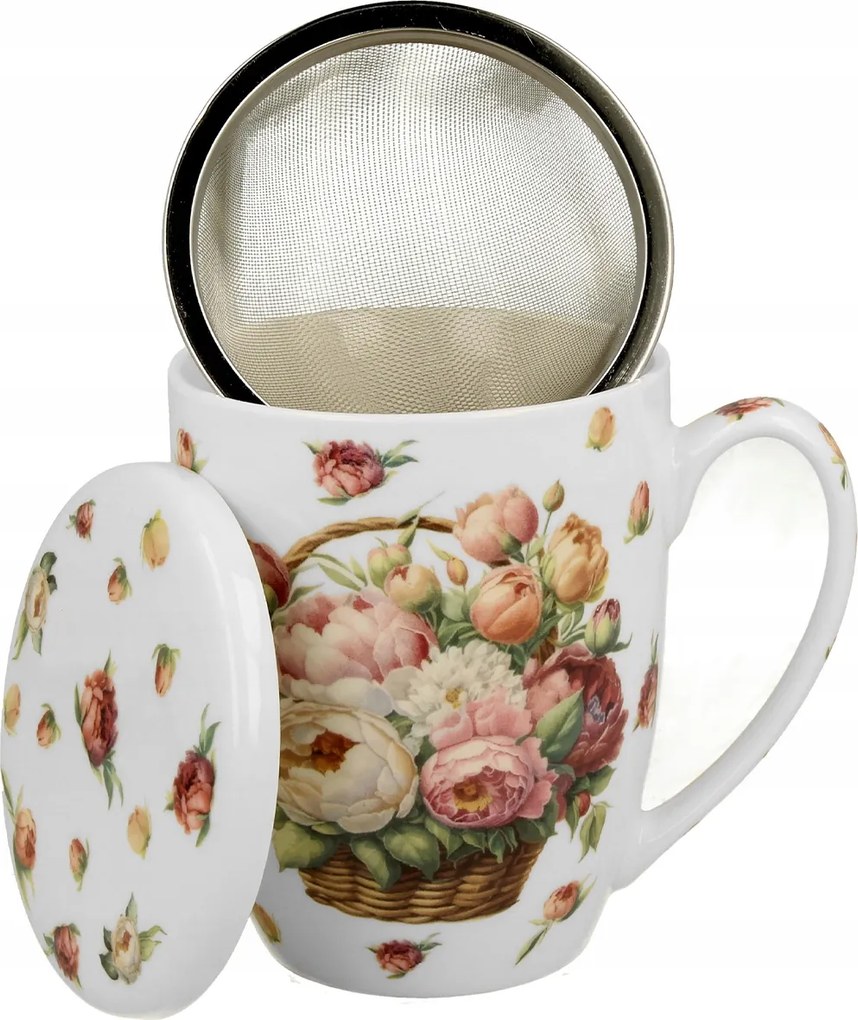 Piwonie bögre szűrővel, díszdobozban, 350 ml Virágos Bögre