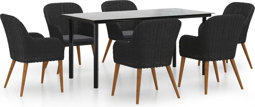 vidaXL 7 részes fekete kerti étkezőgarnitúra párnákkal