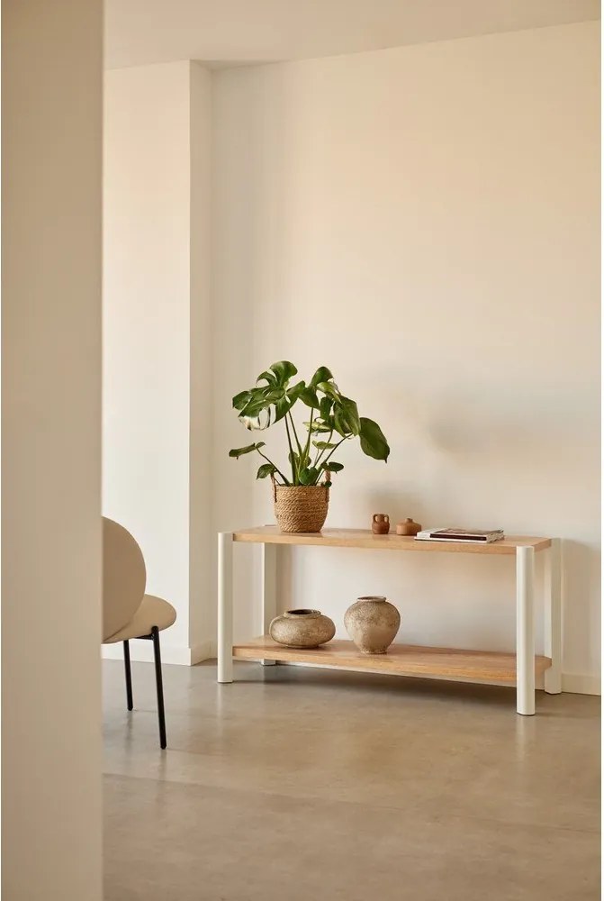 Krémszínű-világos natúr színű polcos állvány tölgyfa dekorral 126x59x43 cm Bona – Teulat