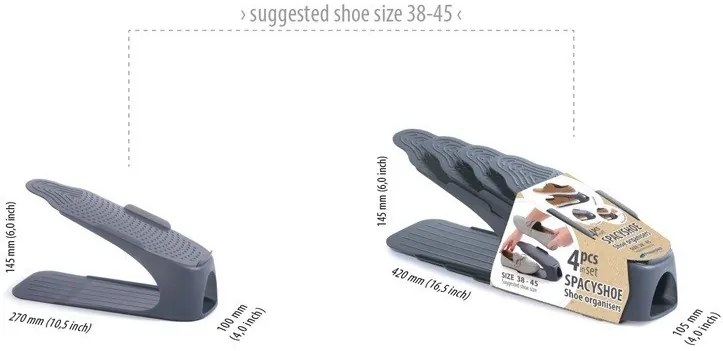 Prosperplast cipőrendező készlet, 38-45 méret antracit, 4 db
