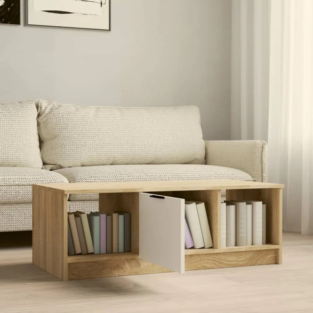 fehér és sonoma színű szerelt fa dohányzóasztal 102x50x36 cm