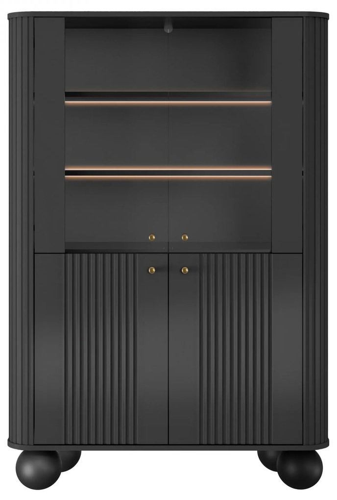 Vesper vitrin 103 cm - fekete / arany fogantyúk / gömb lábak