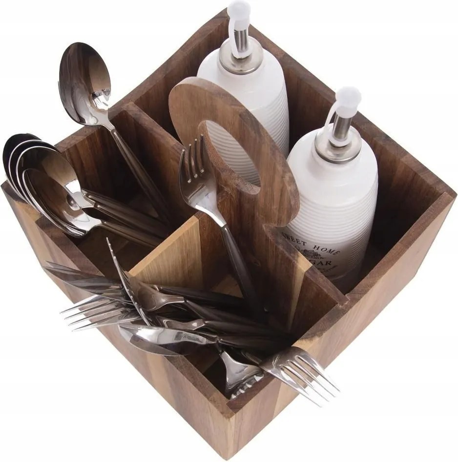 Fa evőeszköz-, szósz- és fűszertartó állvány