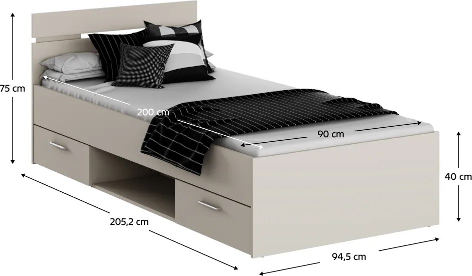 Ágykeret, 90x200, kasmír, MICHIGAN NEW