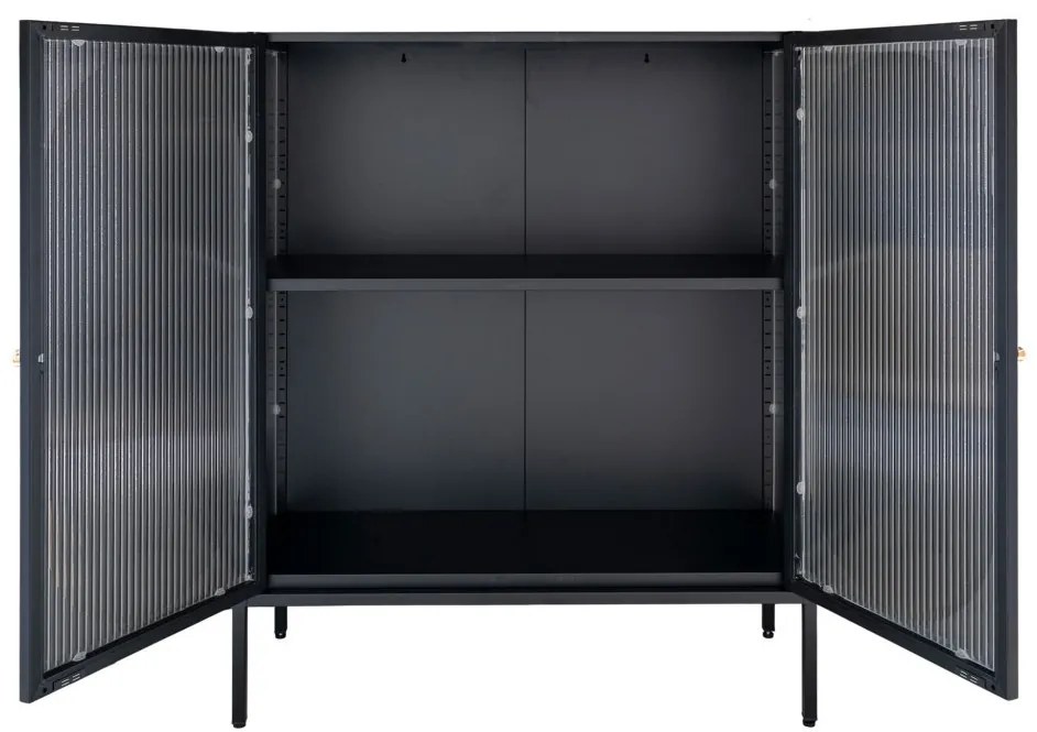 Adelaide vitrin, fekete, 2 hullámos üvegajtó 90x35x110 cm