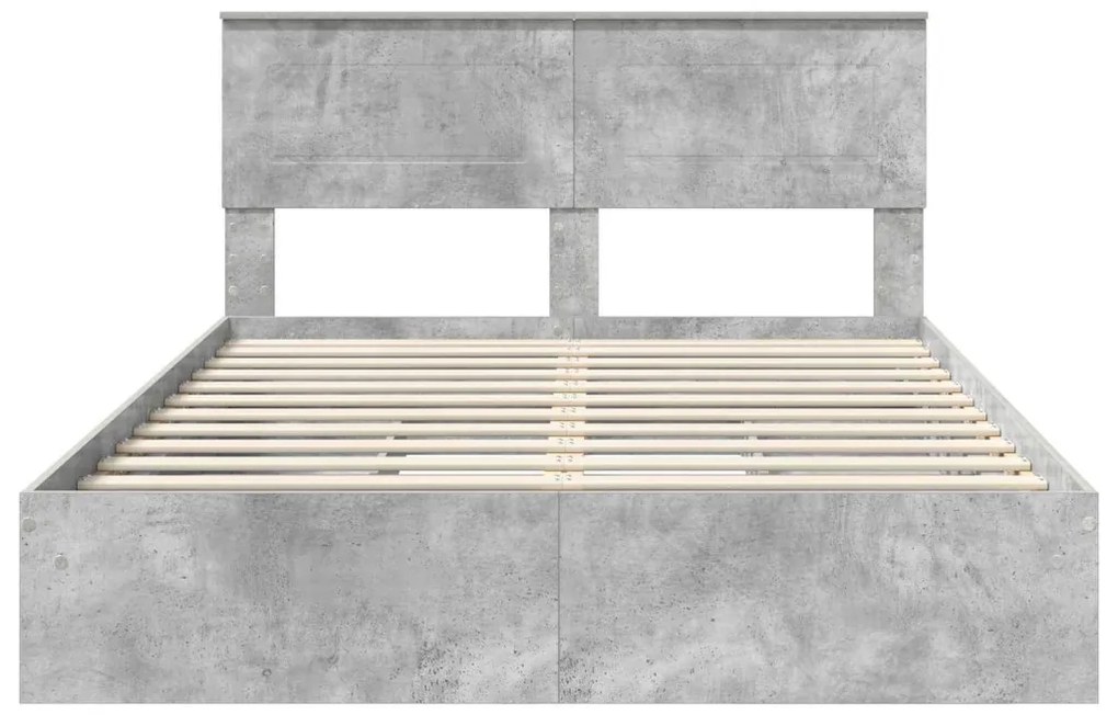 vidaXL Tárolós Ágy fejtámlával Beton Szürke 160 x 200 cm Faanyag