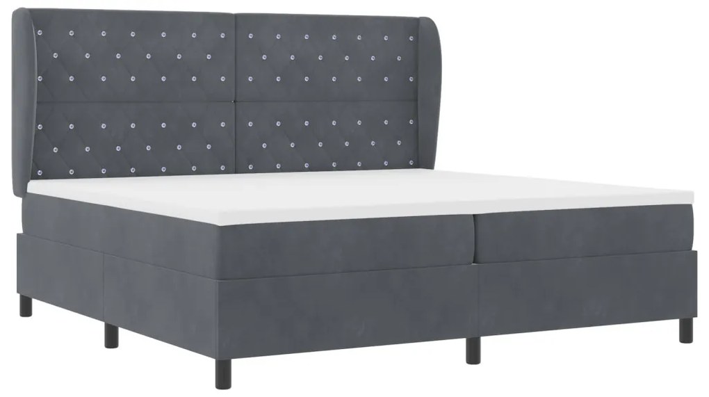 Box Spring Ágy Matraccal, Sötétszürke, 200x200 cm, Bársony