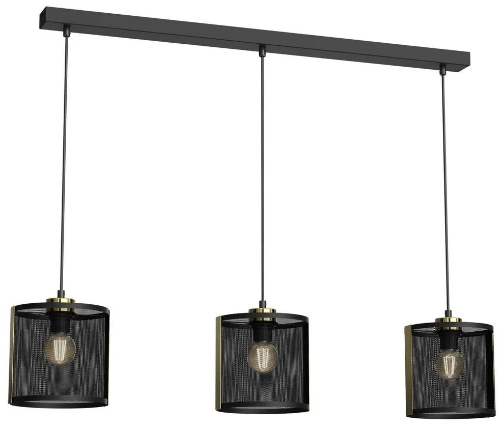 Csillár zsinóron KAGA 3xE27/60W/230V fekete/arany