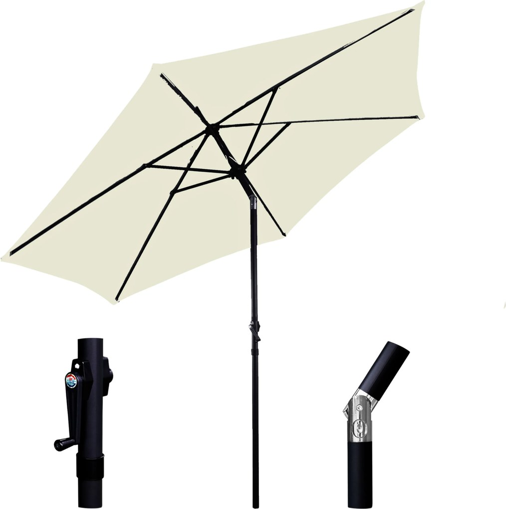 Nagy Kerti Esernyő 300 Cm Szép Fehér Állítható Erős Forgattyúval