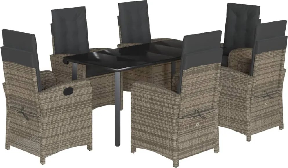 vidaXL 7 részes szürke polyrattan kerti étkezőgarnitúra párnával