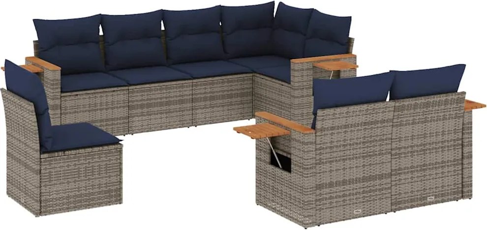 vidaXL 8 részes szürke polyrattan kerti ülőgarnitúra párnával