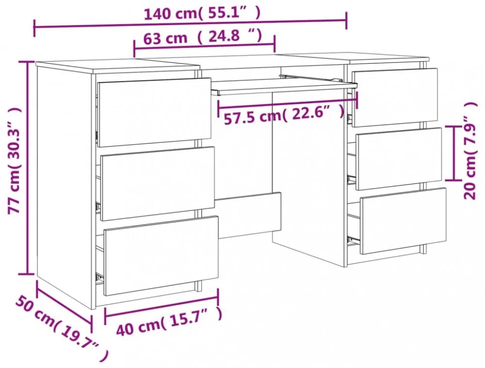 betonszürke szerelt fa íróasztal 140 x 50 x 77 cm