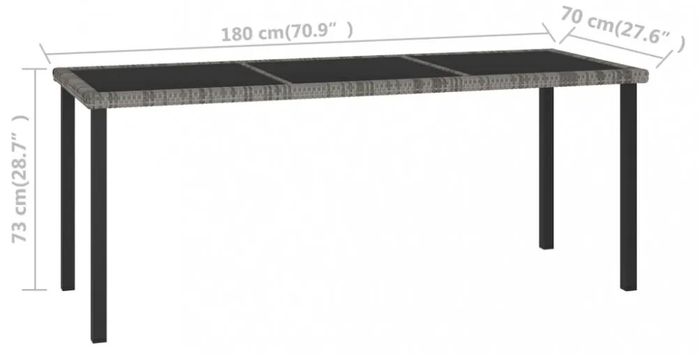 szürke polyrattan kerti étkezőasztal 180 x 70 x 73 cm