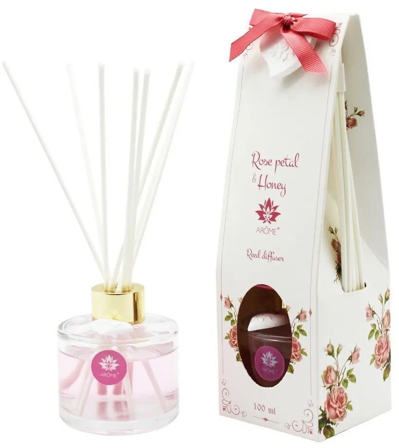 Arome Diffúzor pálcikával Rose petal & Honey, 100 ml