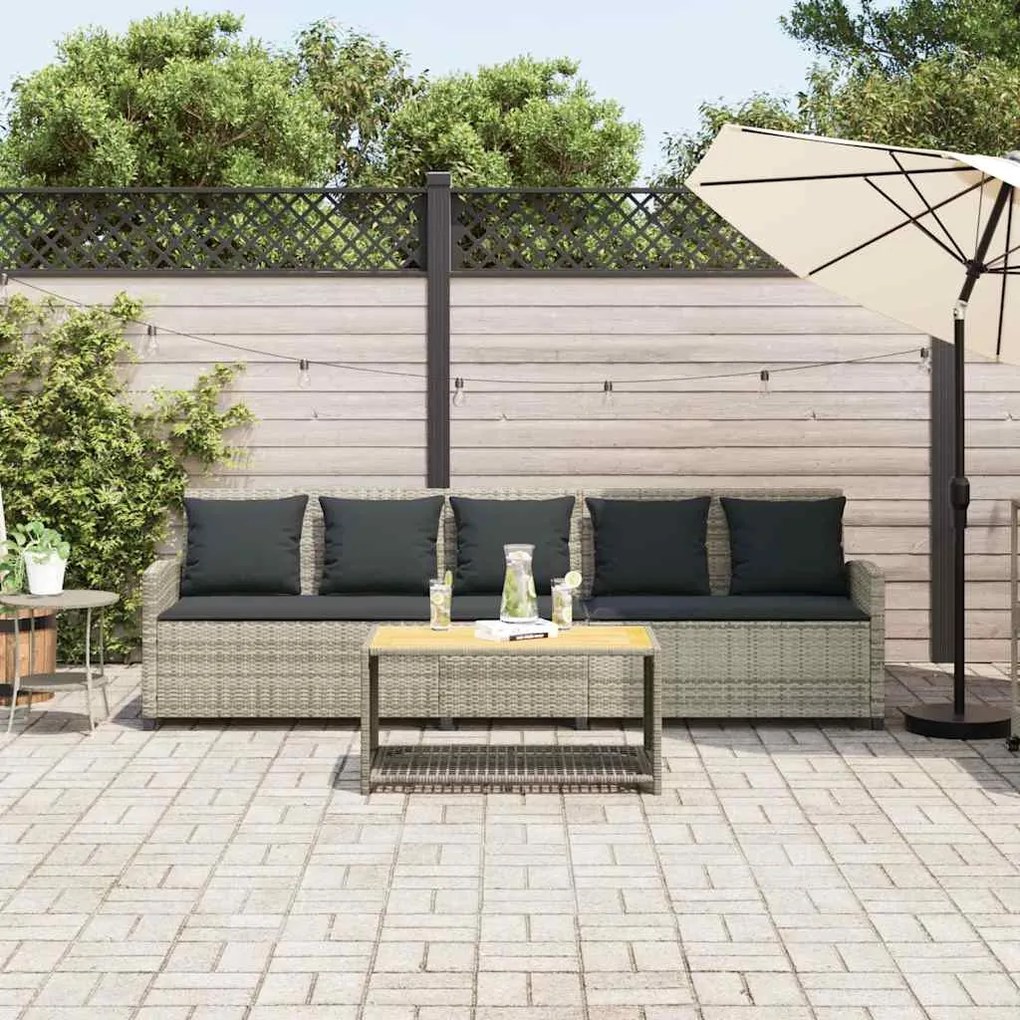 5 személyes világosszürke polyrattan kerti kanapé párnával