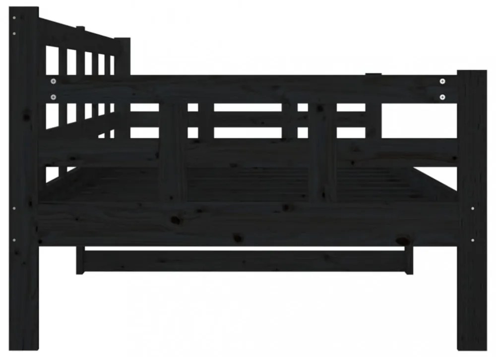 fekete tömör fenyőfa kanapéágy 90x200 cm