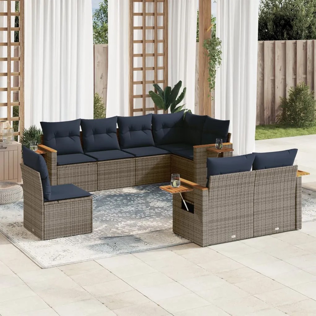 8 részes szürke polyrattan kerti ülőgarnitúra párnával