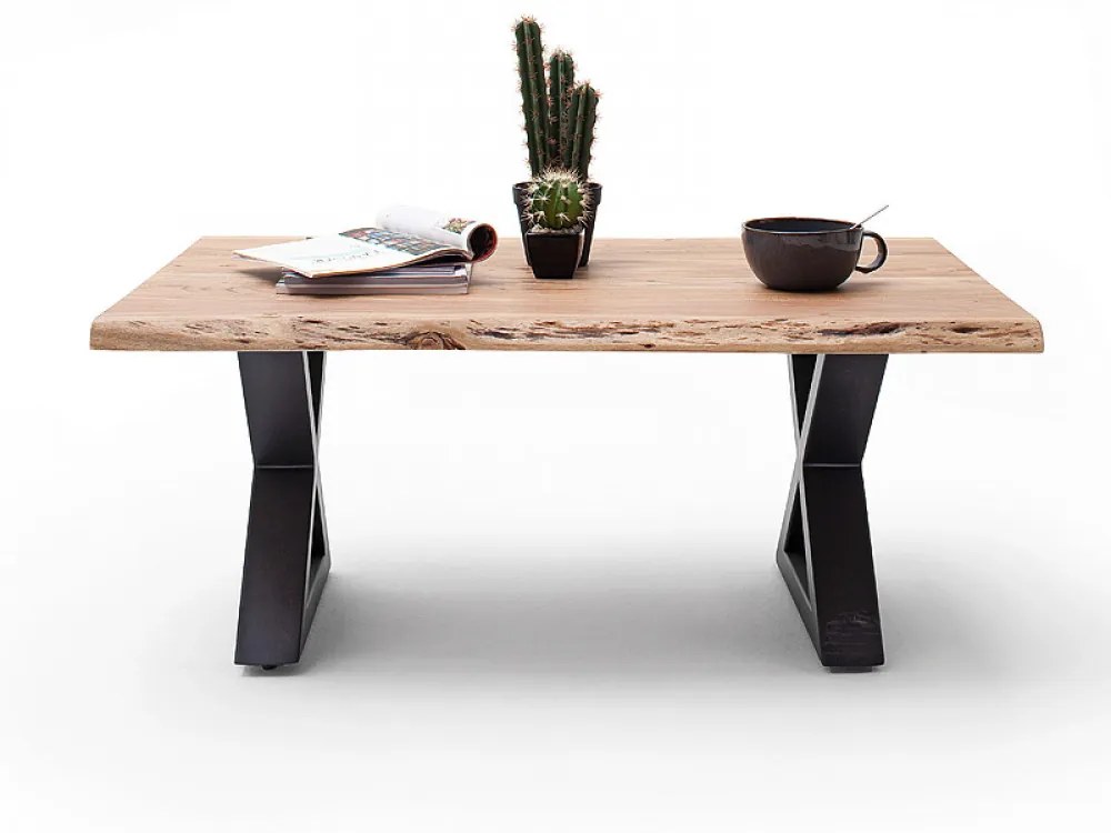 CARTAGENA dohányzó asztal akácfa 110x70cm - X alakú antracit szürke lábbal - Szürke