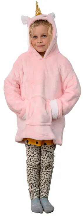 HOODIE UNICORN rózsaszín gyermek ujjas pléd ujjal és kapucnival