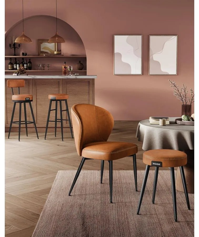 EKHO kollekció - Bárszékek 2 db forgó bárszék háttámlával műbőr varrással, karamellbarna