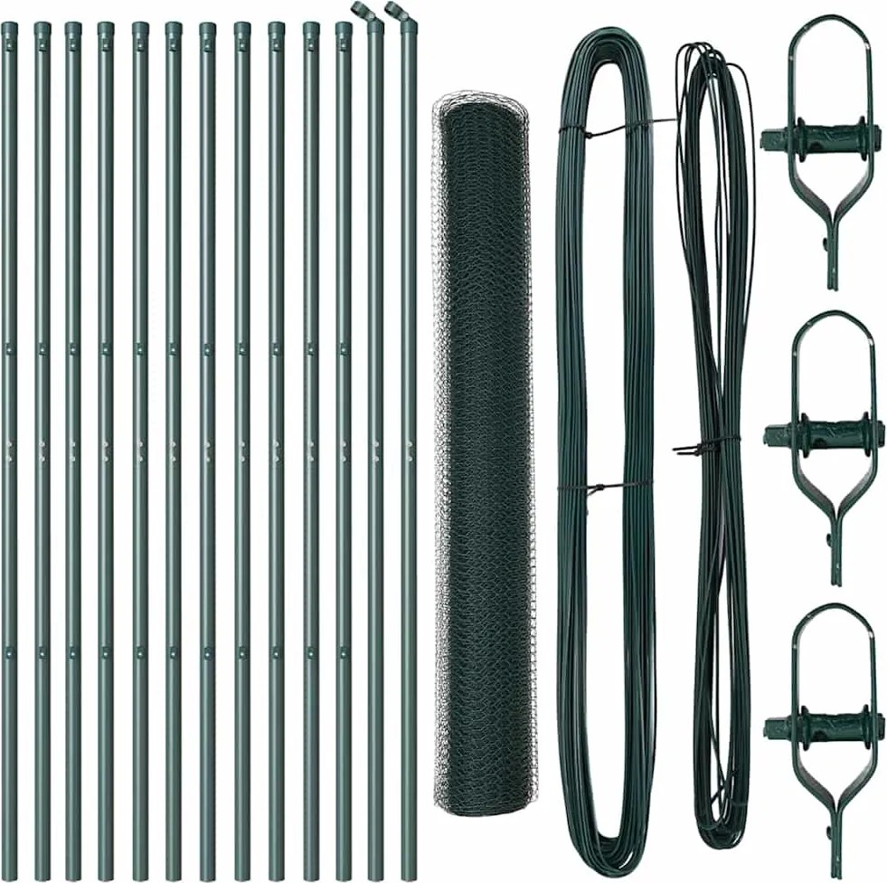 vidaXL Kerítésoszlop Zöld 25 x 1,4 m (13 mm háló) Acél és PVC