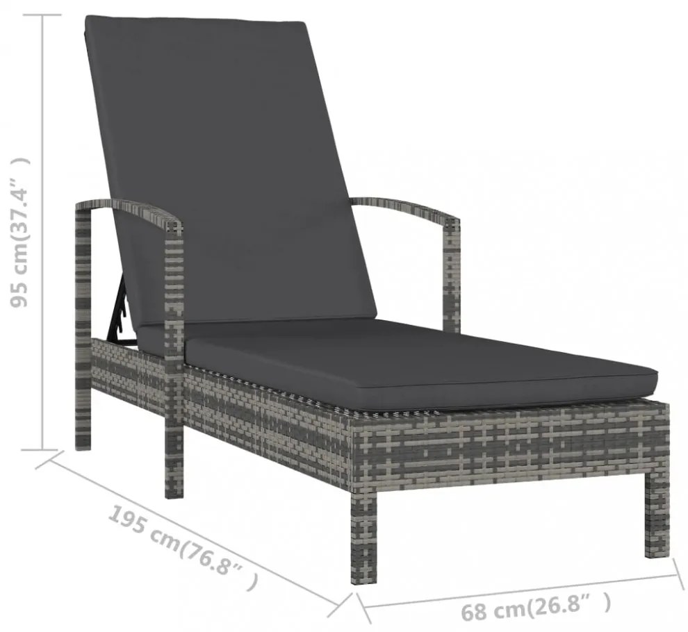 szürke polyrattan karfás napozóágy