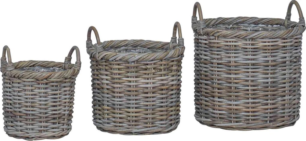 vidaXL Virágcserepes Kosár tárolóval 3 pcs Kubu Szürke Kubu rattán
