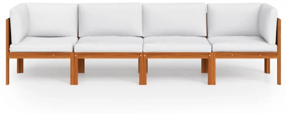 4 személyes kerti kanapé akácfa és kötél párnával