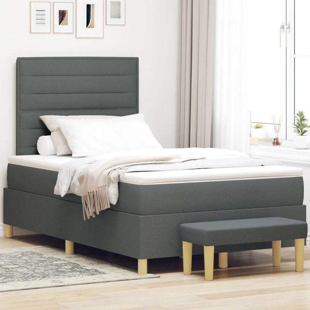 Box Spring Ágy matraccal és paddal Sötétszürke 120x190 cm Szövet