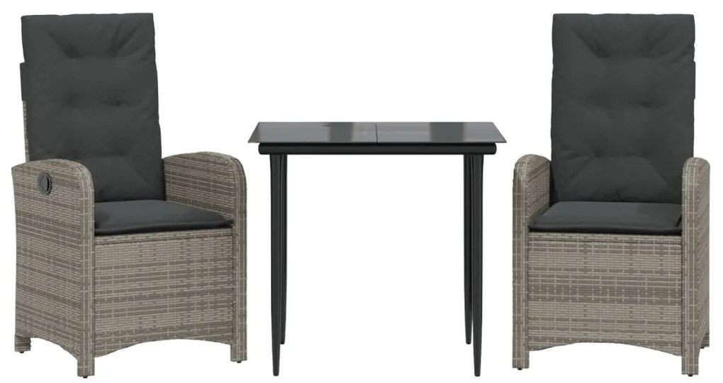 3 részes szürke polyrattan kerti étkezőgarnitúra párnával