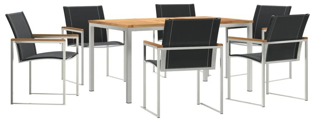 7 Darabos Kerti Étkezősor Tömör Akácfából, Kültéri Étkezőasztal 150x90x75 cm Tömör Akácfából
