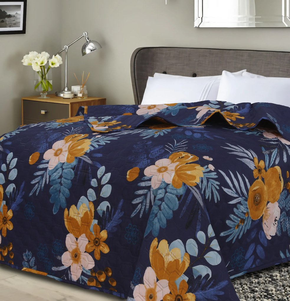 Ágytakaró FLOWERISH HEXAGON sötétkék Méret: 170 x 210 cm