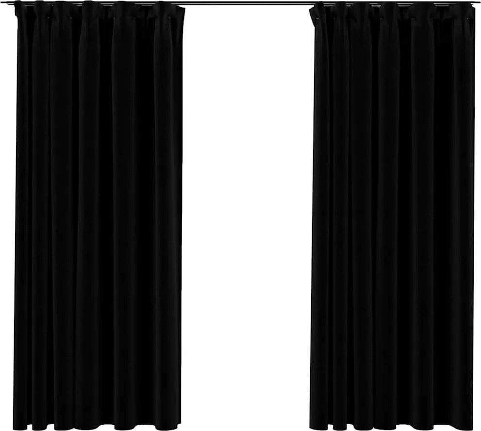 vidaXL 2 db fekete vászonhatású sötétítőfüggöny kampókkal 140 x 175 cm