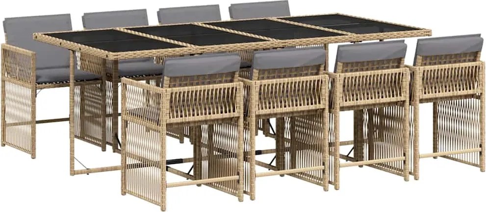 vidaXL 9 részes vegyes bézs polyrattan kerti étkezőgarnitúra párnákkal