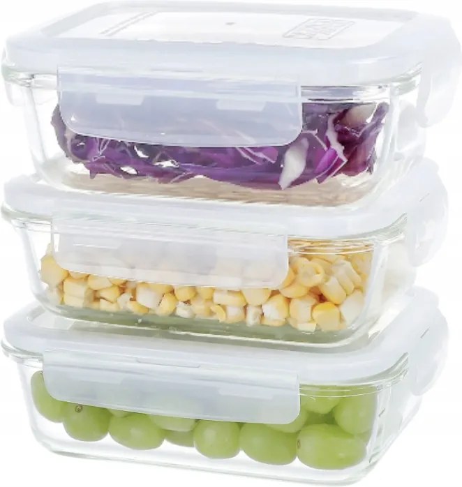 Élelmiszer Üvegtartály FEDÉLLEL400 ml 3 Db téglalap